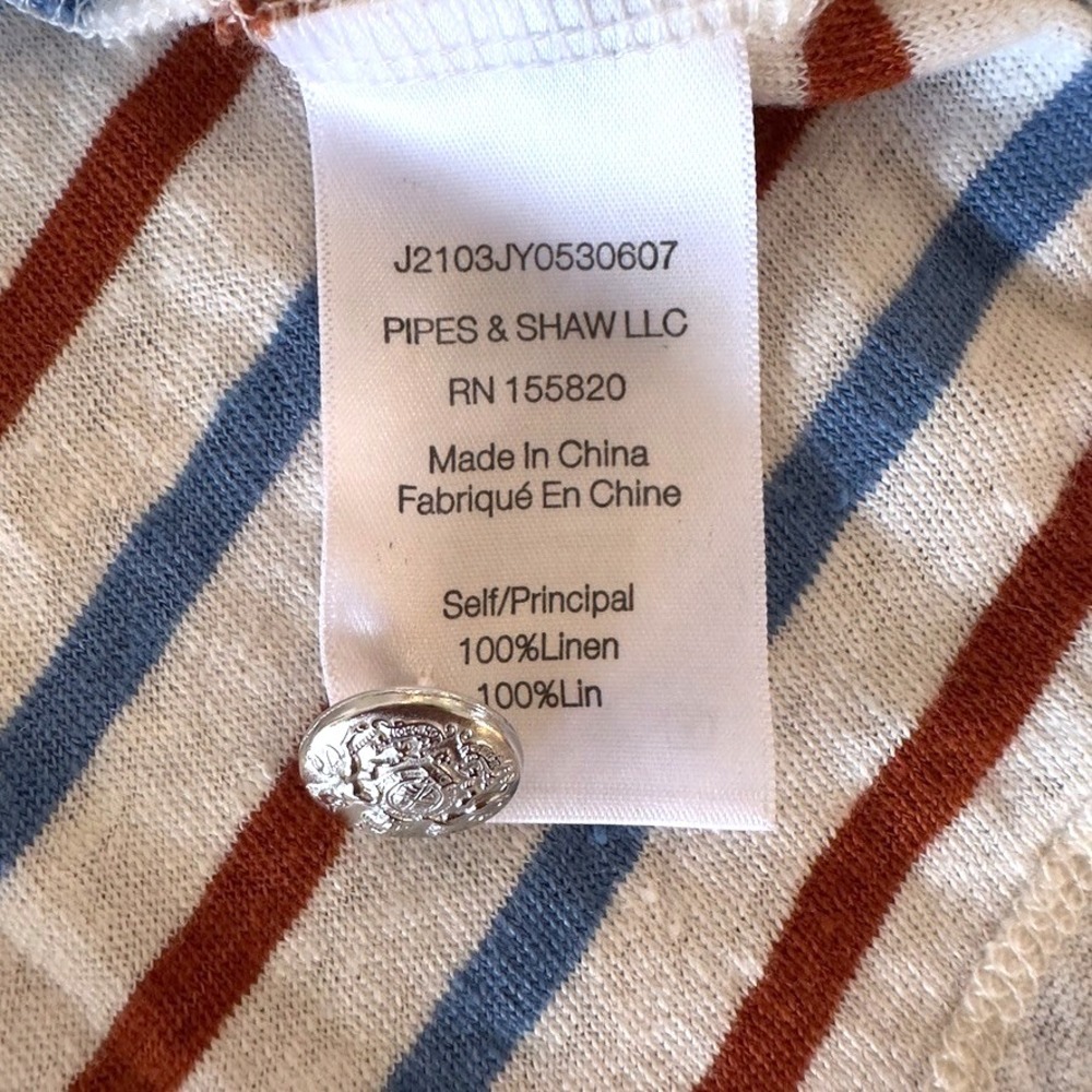 Veronica Beard Benji Striped 100% Linen Short Sleeve T-Shirt-Rust & Blue-Sz M - Picture 11 of 13